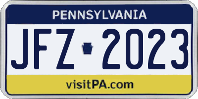 PA license plate JFZ2023