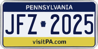 PA license plate JFZ2025