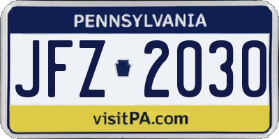 PA license plate JFZ2030