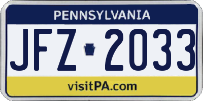 PA license plate JFZ2033