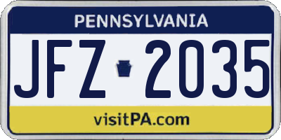 PA license plate JFZ2035
