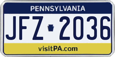 PA license plate JFZ2036