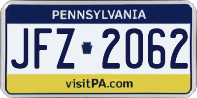 PA license plate JFZ2062