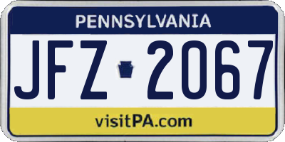 PA license plate JFZ2067