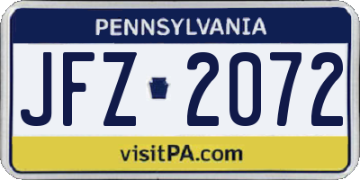 PA license plate JFZ2072