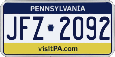 PA license plate JFZ2092