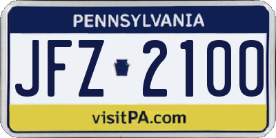 PA license plate JFZ2100