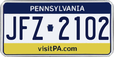 PA license plate JFZ2102