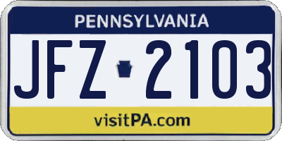 PA license plate JFZ2103
