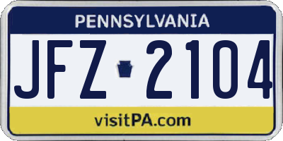 PA license plate JFZ2104