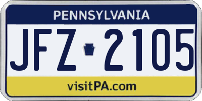 PA license plate JFZ2105