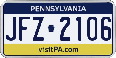 PA license plate JFZ2106