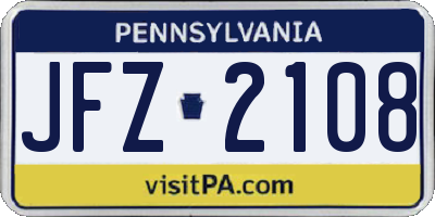 PA license plate JFZ2108
