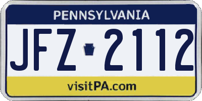 PA license plate JFZ2112