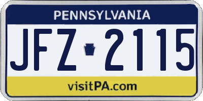 PA license plate JFZ2115