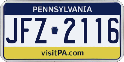 PA license plate JFZ2116