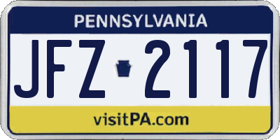 PA license plate JFZ2117