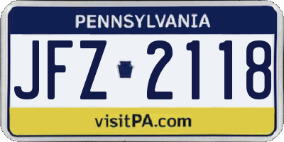 PA license plate JFZ2118