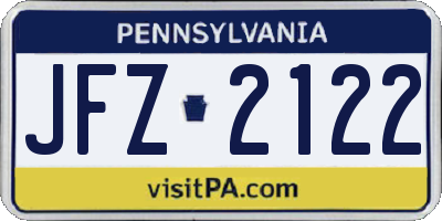PA license plate JFZ2122