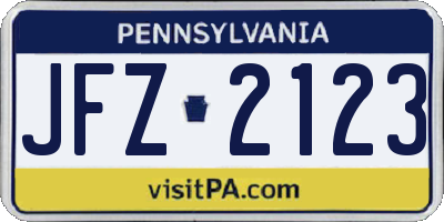 PA license plate JFZ2123