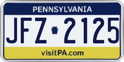 PA license plate JFZ2125