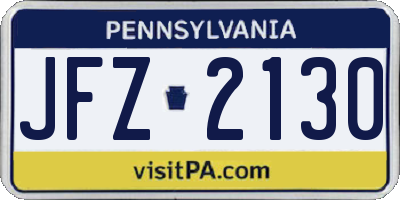 PA license plate JFZ2130