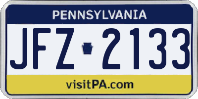 PA license plate JFZ2133