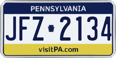 PA license plate JFZ2134