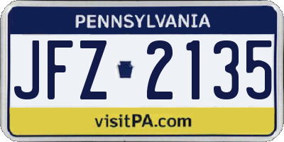 PA license plate JFZ2135