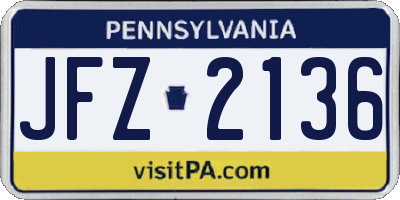 PA license plate JFZ2136