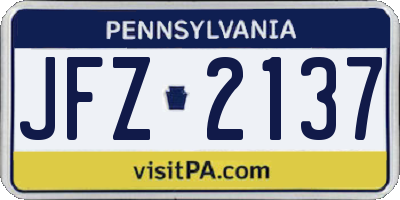 PA license plate JFZ2137