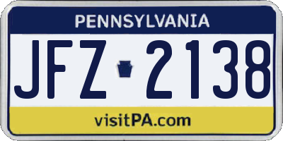 PA license plate JFZ2138