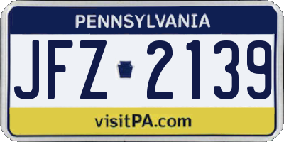 PA license plate JFZ2139