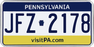 PA license plate JFZ2178