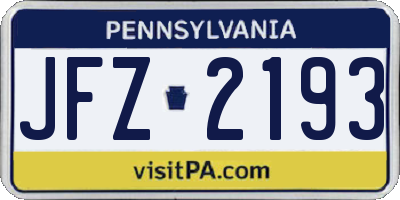 PA license plate JFZ2193