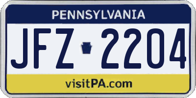 PA license plate JFZ2204