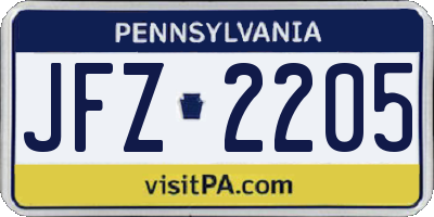 PA license plate JFZ2205