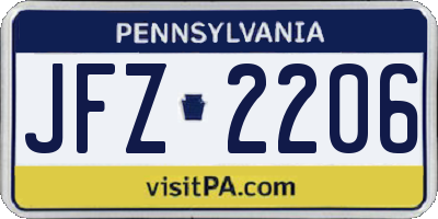 PA license plate JFZ2206