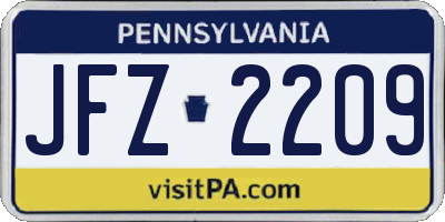 PA license plate JFZ2209
