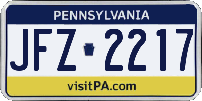 PA license plate JFZ2217