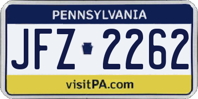 PA license plate JFZ2262