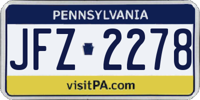 PA license plate JFZ2278