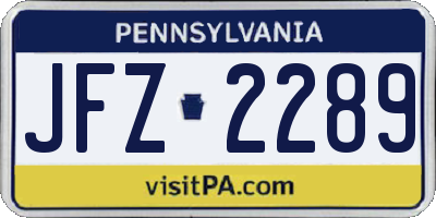 PA license plate JFZ2289