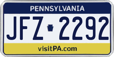 PA license plate JFZ2292