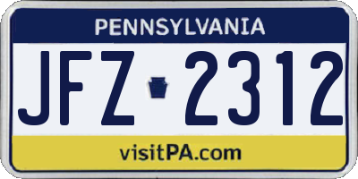 PA license plate JFZ2312
