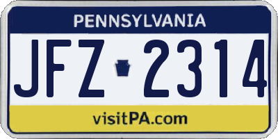 PA license plate JFZ2314