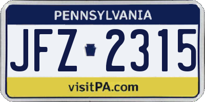 PA license plate JFZ2315
