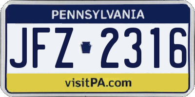 PA license plate JFZ2316