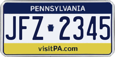 PA license plate JFZ2345
