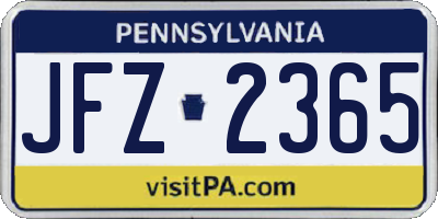 PA license plate JFZ2365